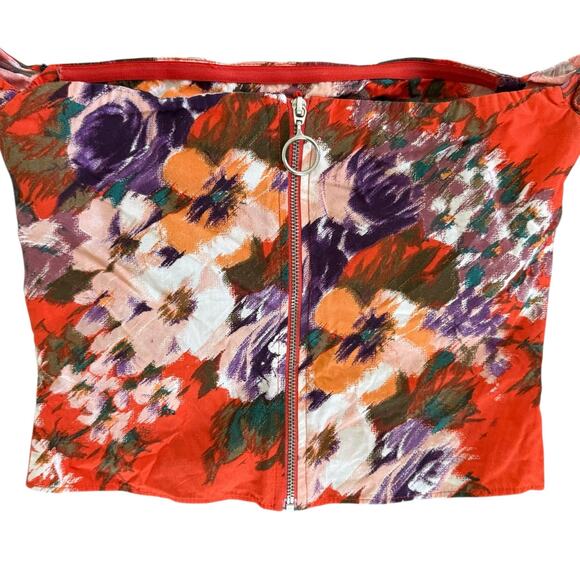 H&M Red Off-Shoulder Floral Puff Sleeve Top Romantic Y2K Blouse Size Small (4) - Picture 6 of 10